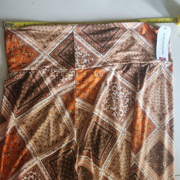 Earthbound Trading Co. XXL Geometric Patchwork Maxi Skirt Orange & Brown - Picture 7 of 9